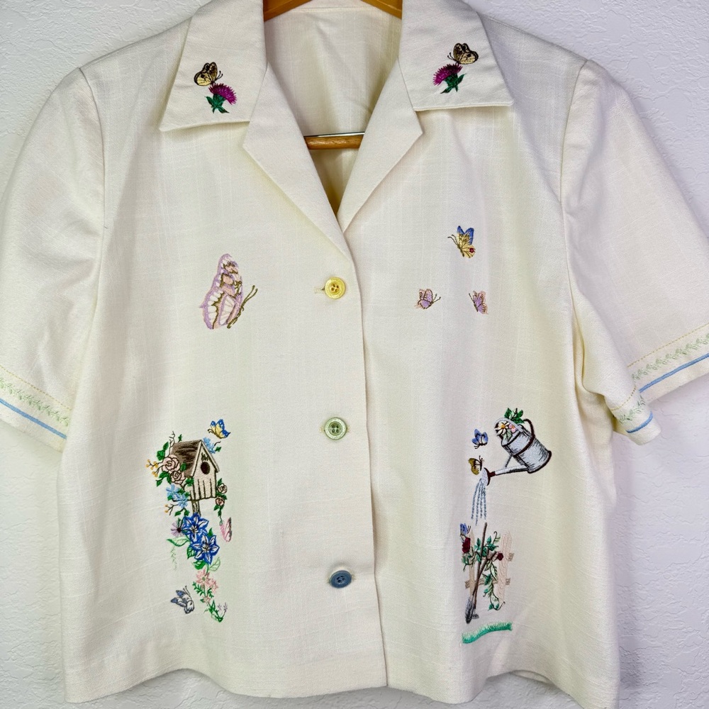 Embroidered Cream Button Down Shirt